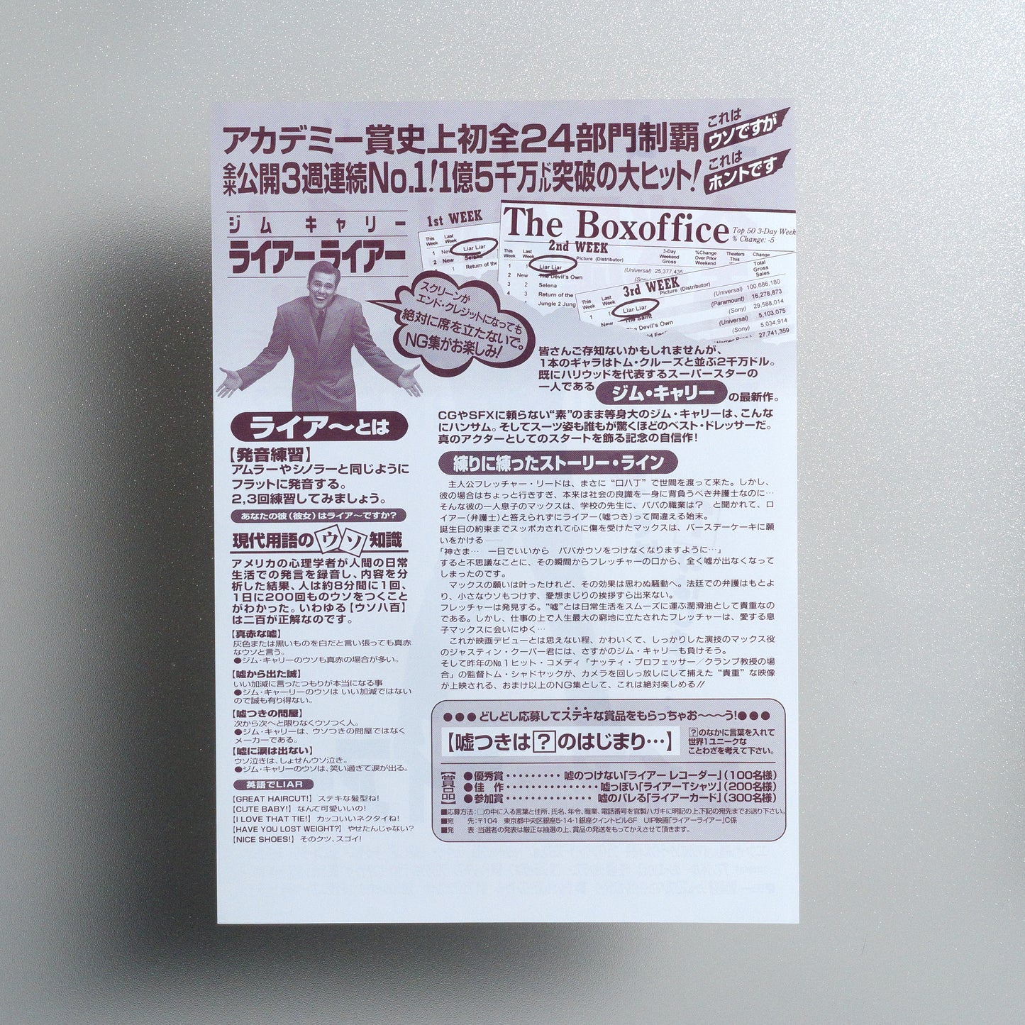 Liar Liar 1997 B5 Flyer - reverse