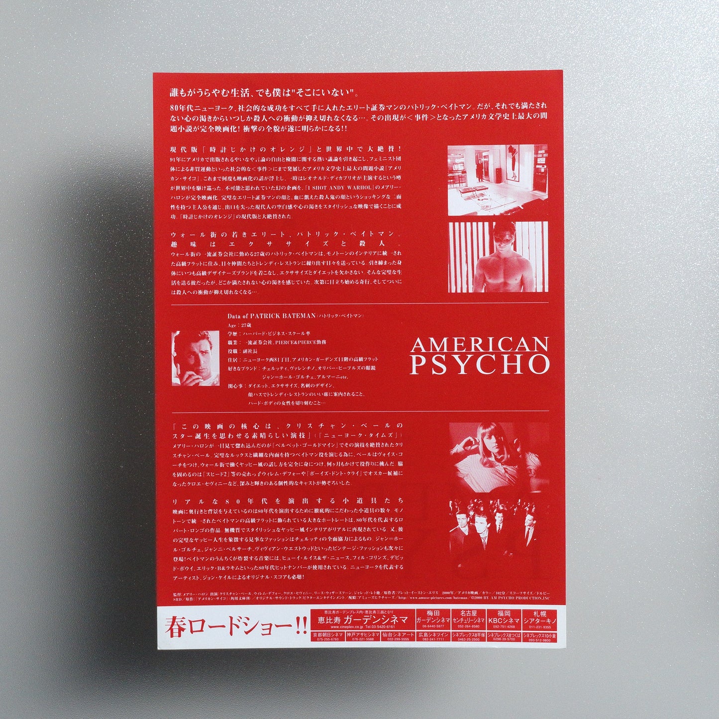 American Psycho 2001 B5 Flyer - reverse