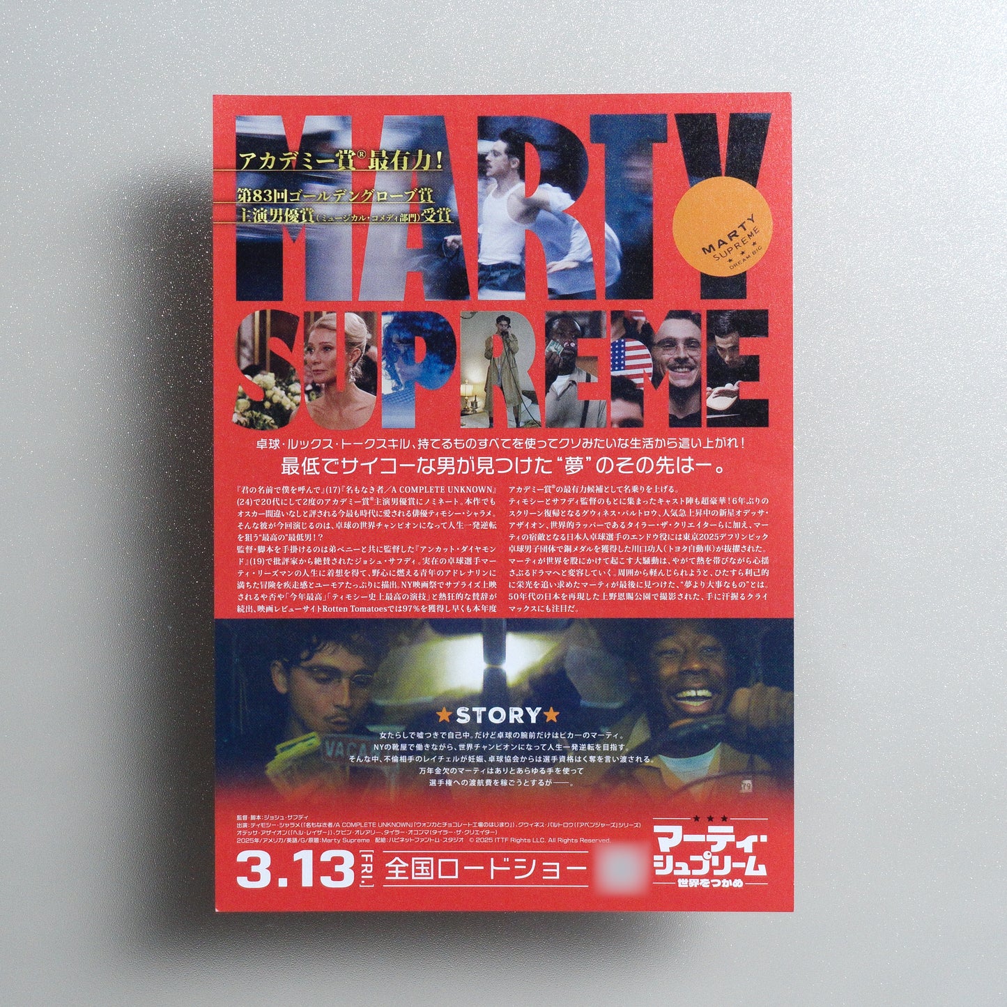 Marty Supreme Japanese B5 Flyer - reverse