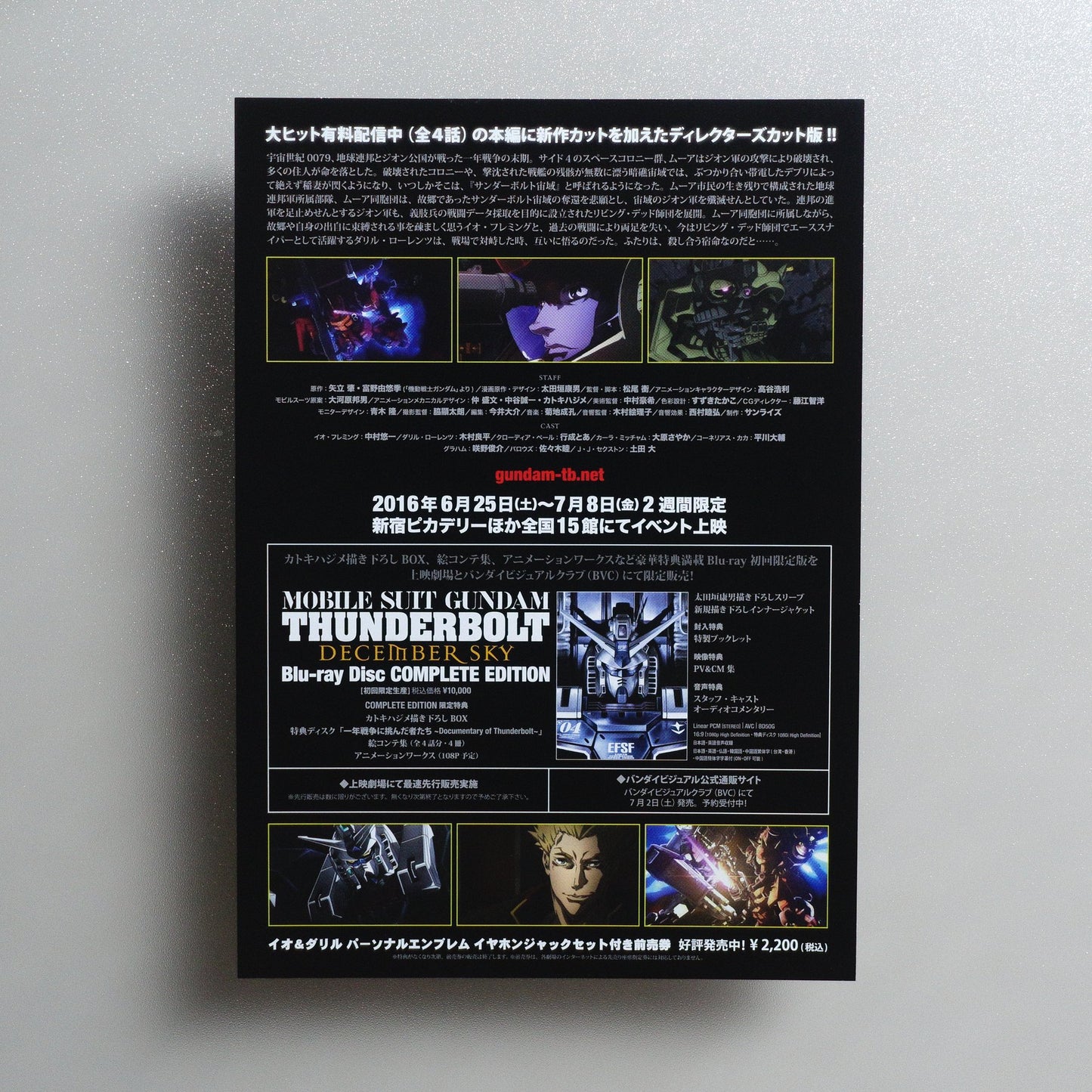 Mobile Suit Gundam Thunderbolt: December Sky 2016 Japanese B5 Movie Flyer - reverse