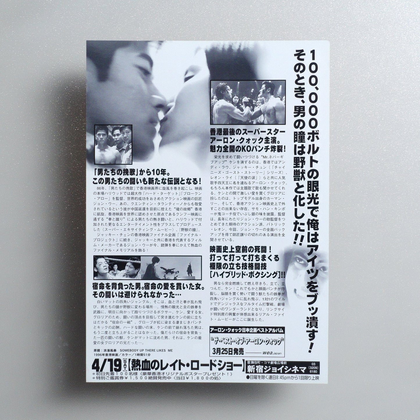 Somebody Up There Likes Me; “Eye of the Beast” 1997 Japanese B5 Movie Flyer - reverse