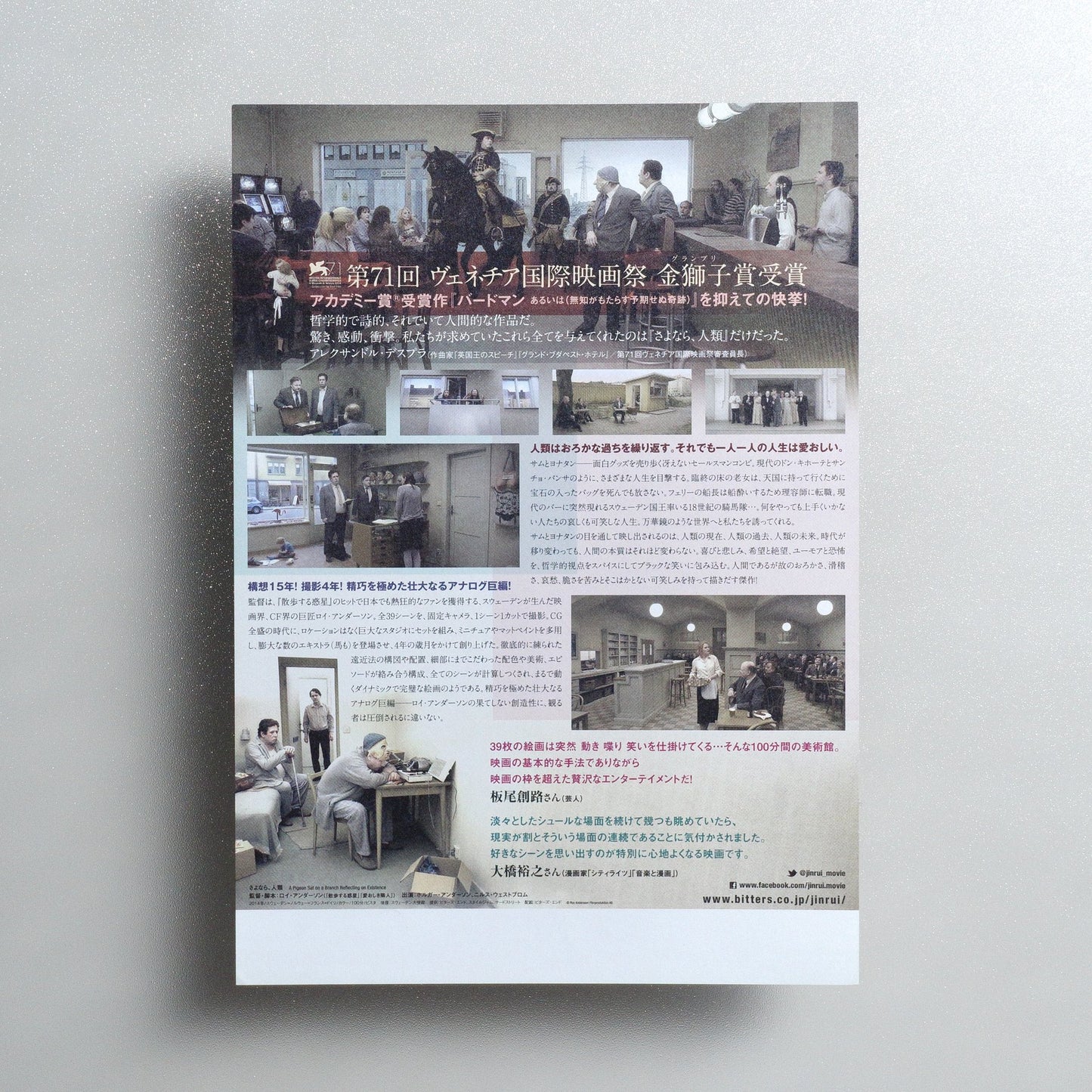A Pigeon Sat on a Branch Reflecting on Existence 2015 Japanese B5 Movie Flyer - Design B reverse