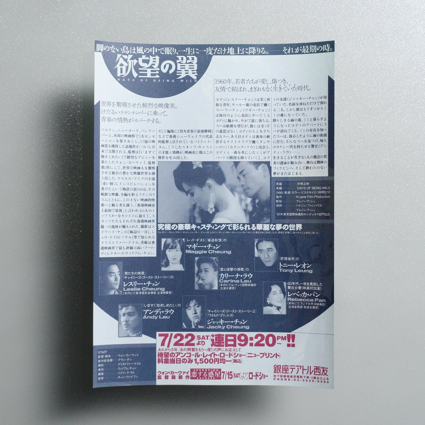 Days of Being Wild 1995 Japanese B5 Movie Flyer - reverse