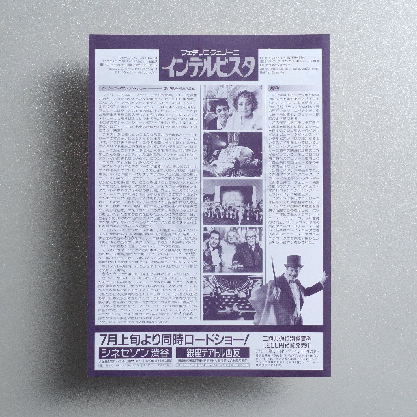 Fellini's Intervista 1988 Japanese B5 Movie Flyer - reverse