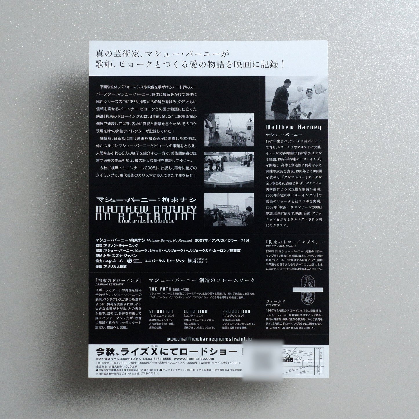 Matthew Barney: No Restraint 2008 Japanese B5 Movie Flyer - reverse