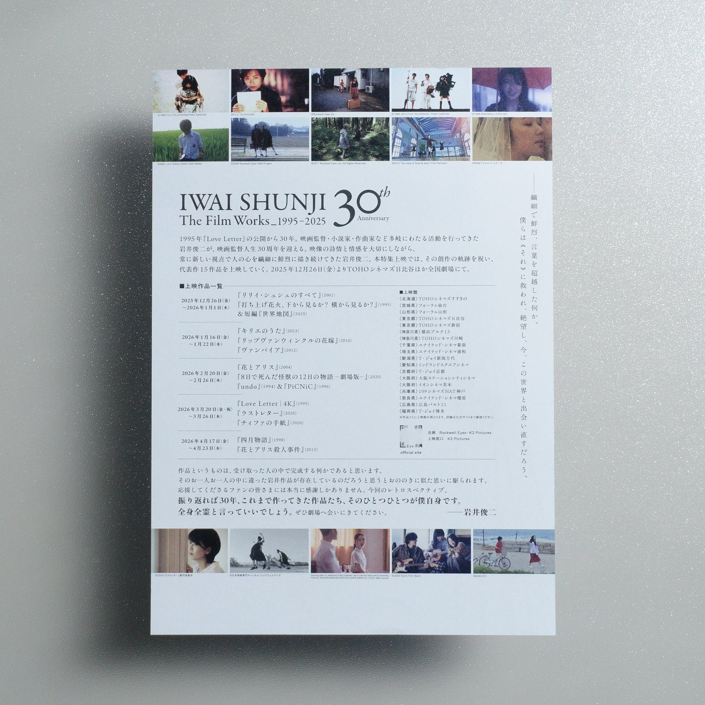 Iwai Shunji 30th: The Film Works 1995-2025 B5 Flyer - reverse