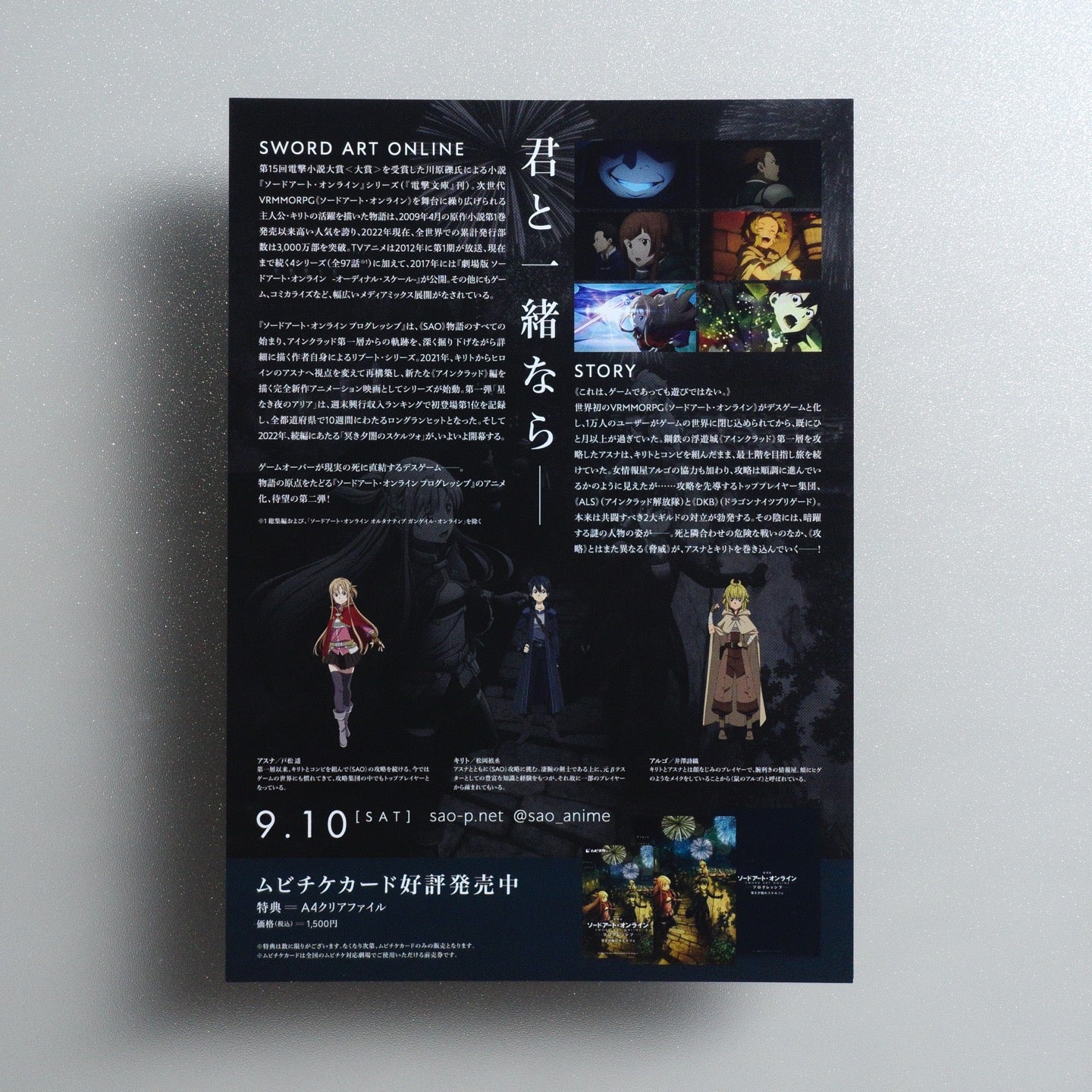 Sword Art Online the Movie -Progressive- Scherzo of Deep Night; IMDb title ID tt15830702 2022 Japanese B5 Movie Flyer - reverse