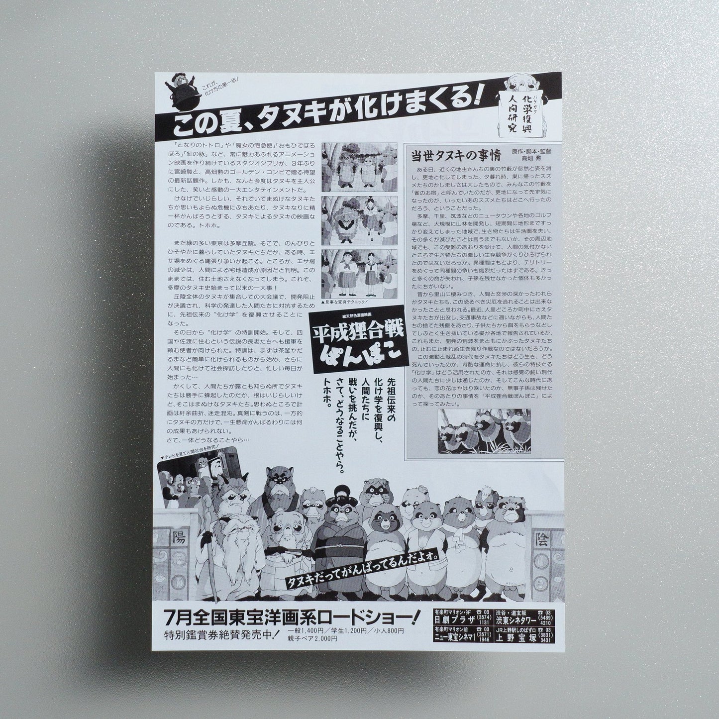 Pom Poko 1994 Japanese B5 Movie Flyer - reverse