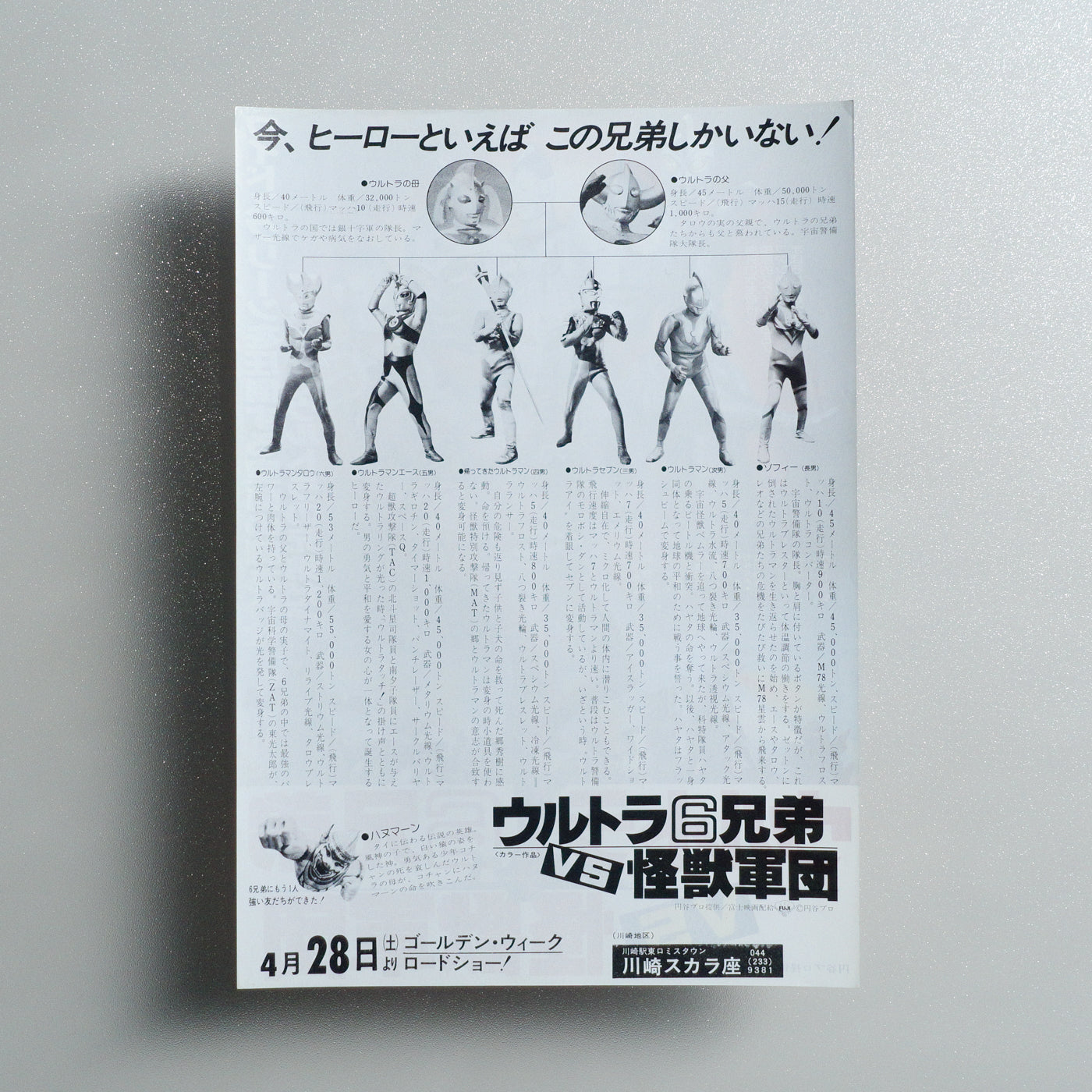 The 6 Ultra Brothers vs; the Monster Army 1979 Japanese B5 Movie Flyer - reverse