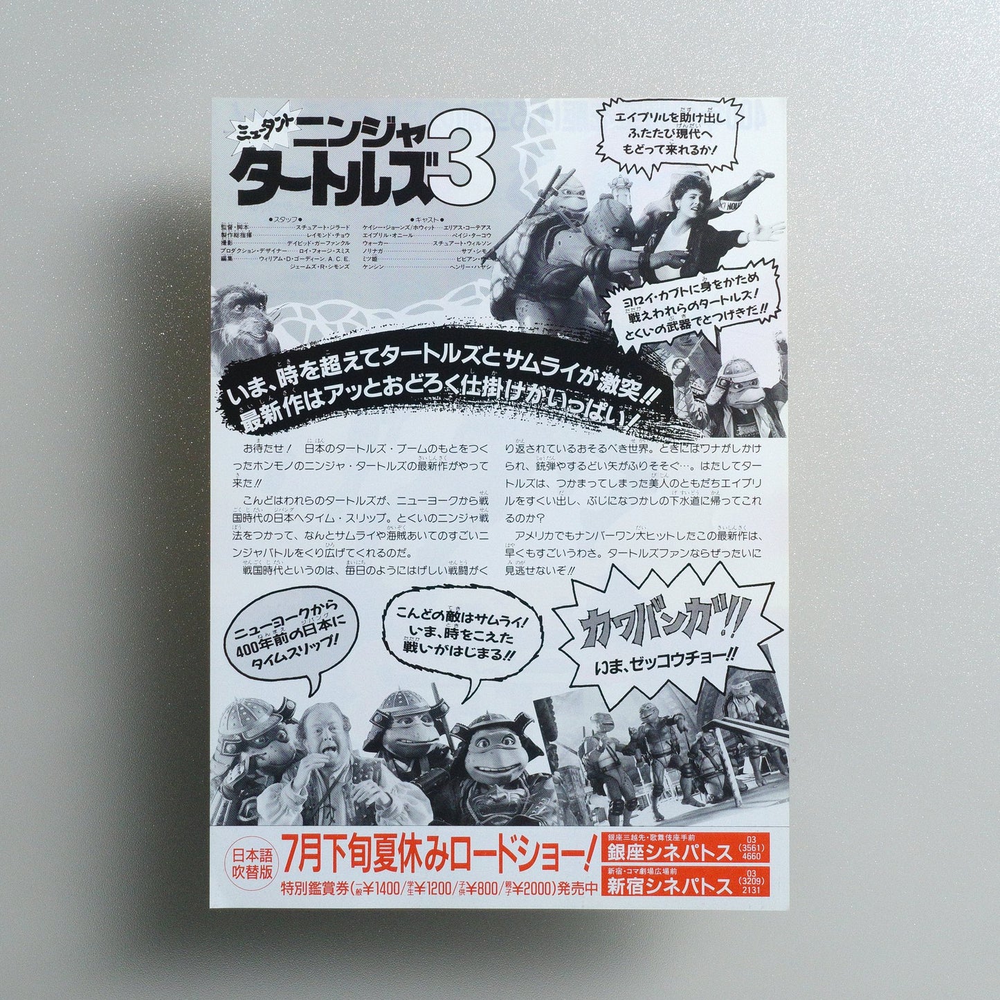 Teenage Mutant Ninja Turtles III 1994 Japanese B5 Movie Flyer - reverse