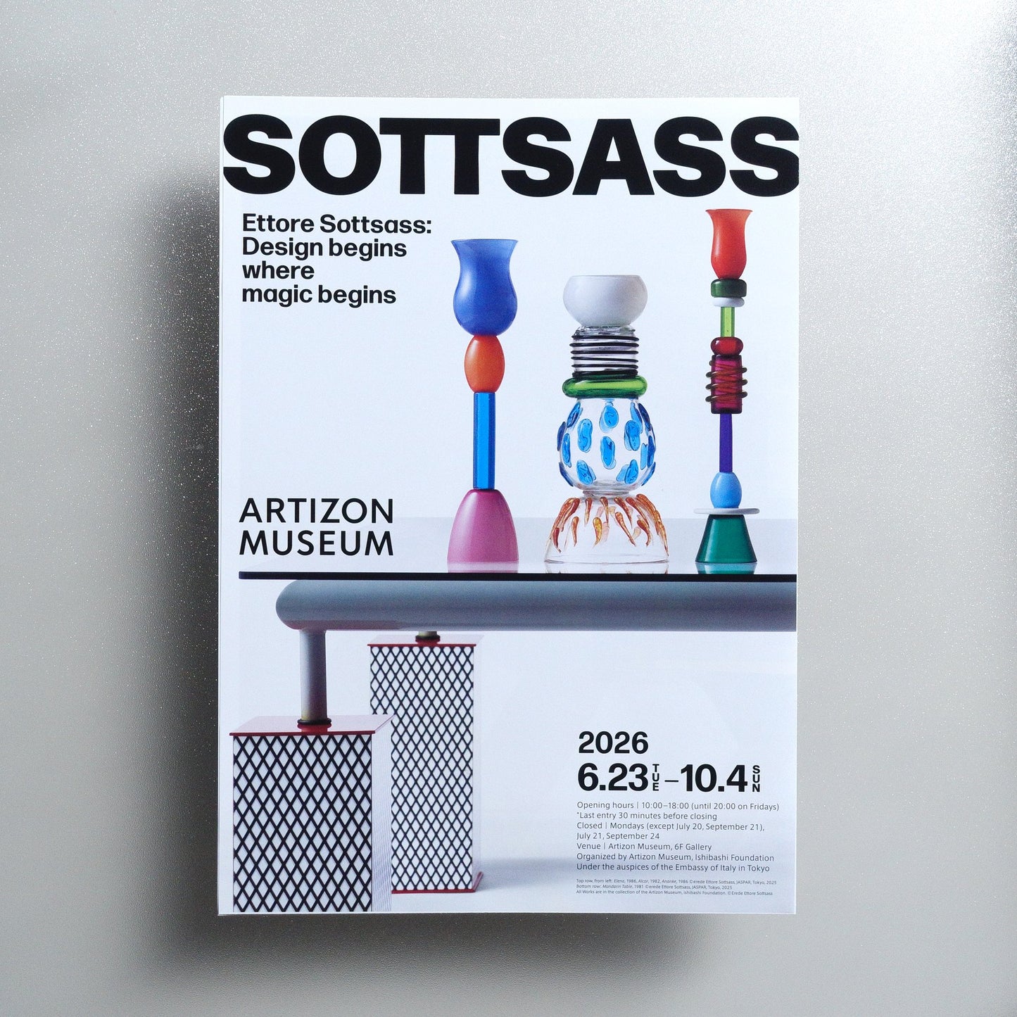 Ettore Sottsass: Design begins where magic begins 2026 Japanese A4 Exhibition Flyer - front