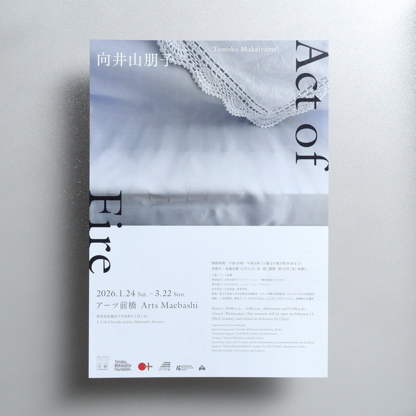 Tomoko Mukaiyama: Act of Fire 2025 Japanese A4 Exhibition Flyer - front