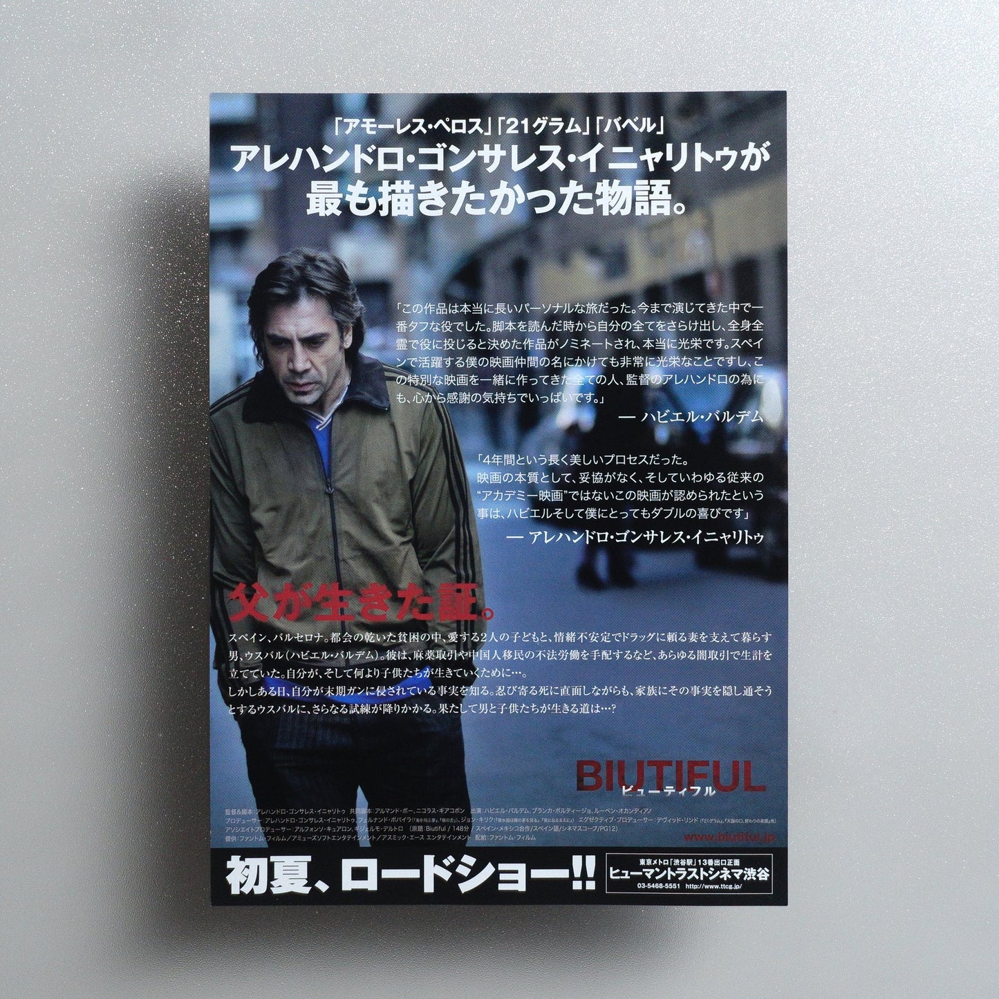 Biutiful 2011 Japanese B5 Movie Flyer - Design A reverse