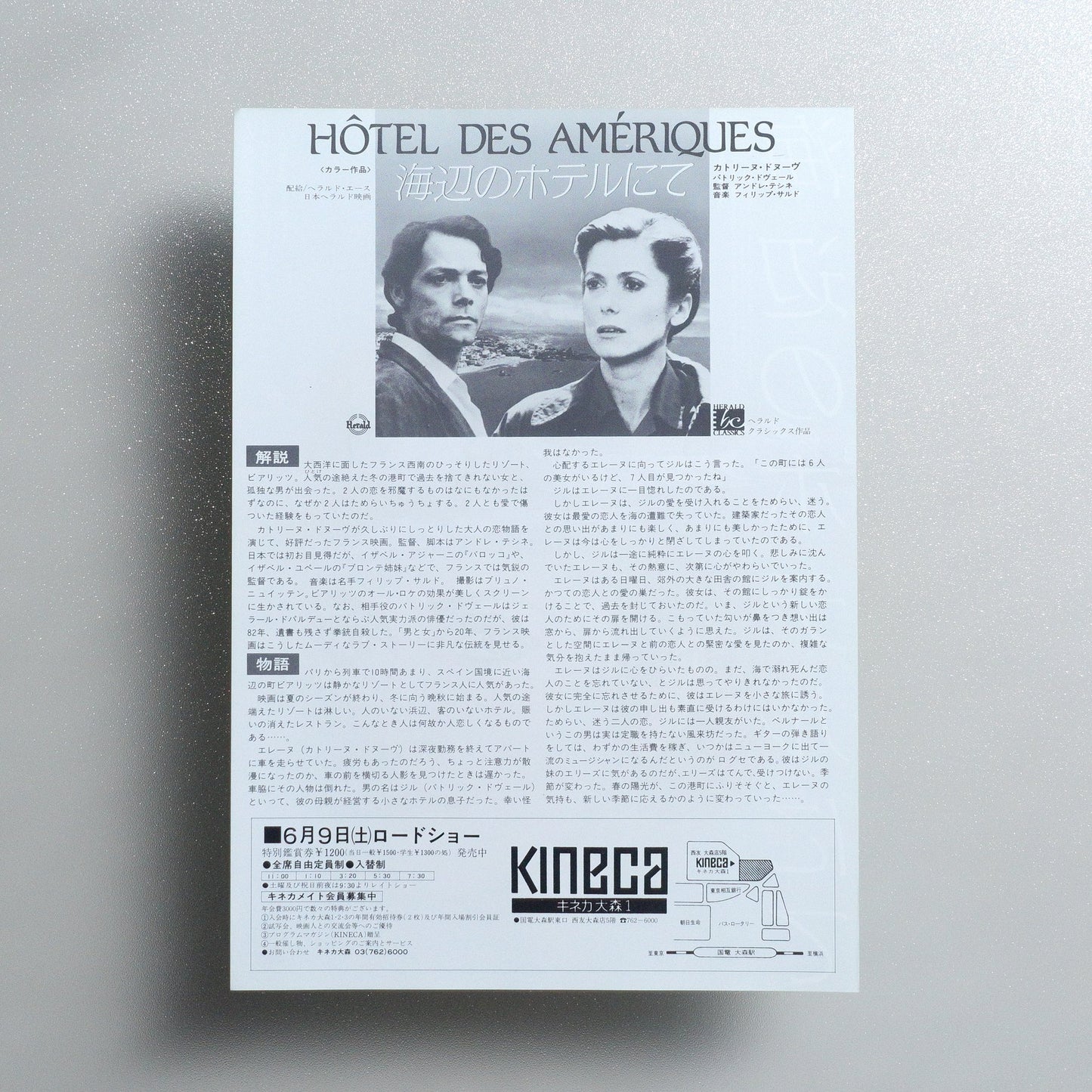 Hotel America 1984 Japanese B5 Movie Flyer - reverse
