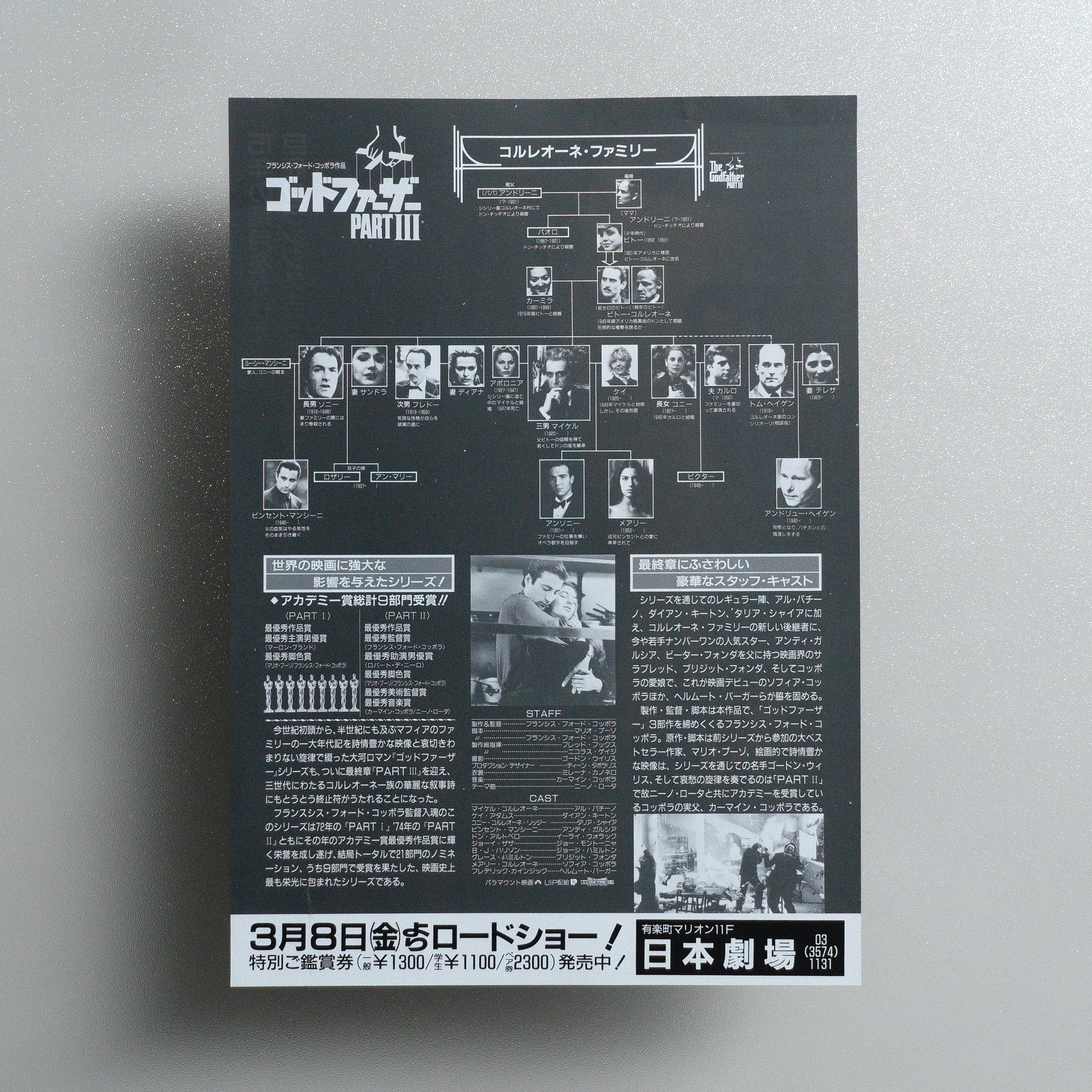 The Godfather Part III 1991 Japanese B5 Movie Flyer - reverse