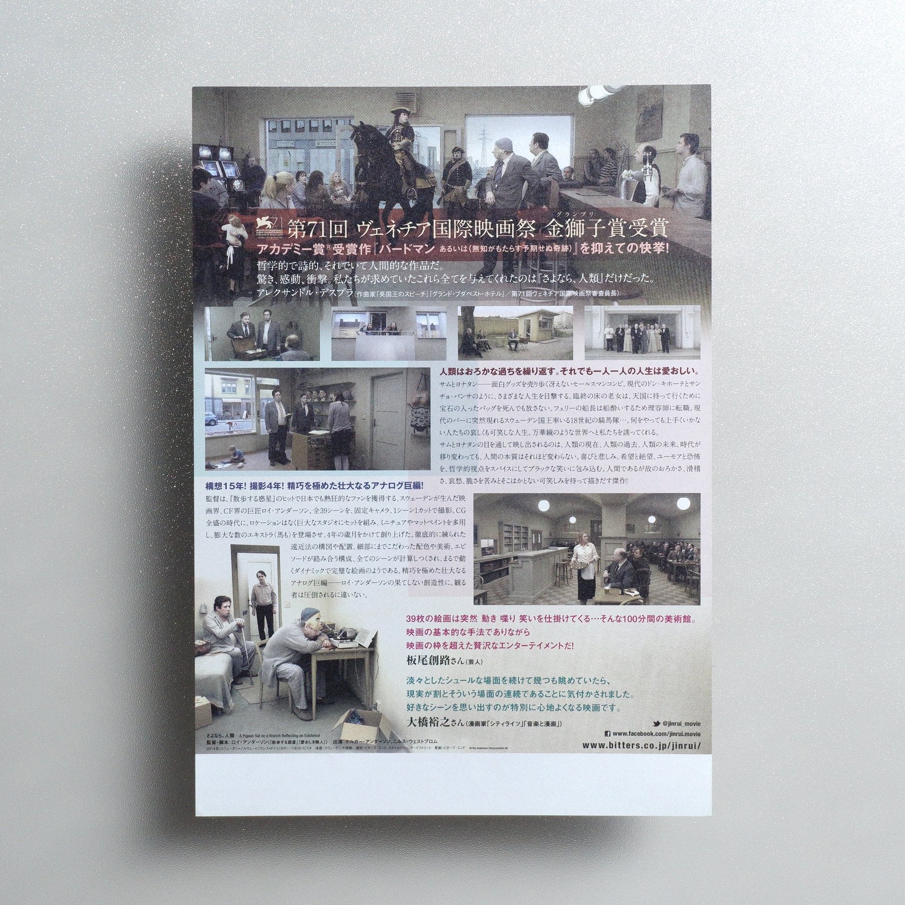 A Pigeon Sat on a Branch Reflecting on Existence 2015 Japanese B5 Movie Flyer - Design B reverse