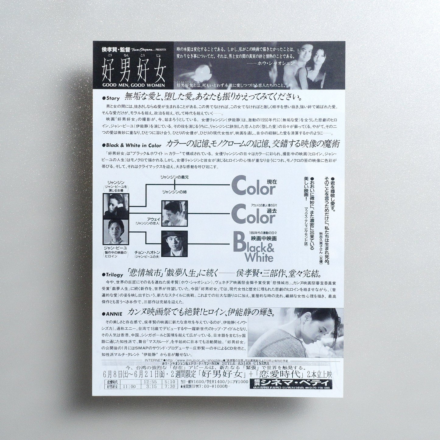 Good Men, Good Women 1996 Japanese B5 Movie Flyer - reverse