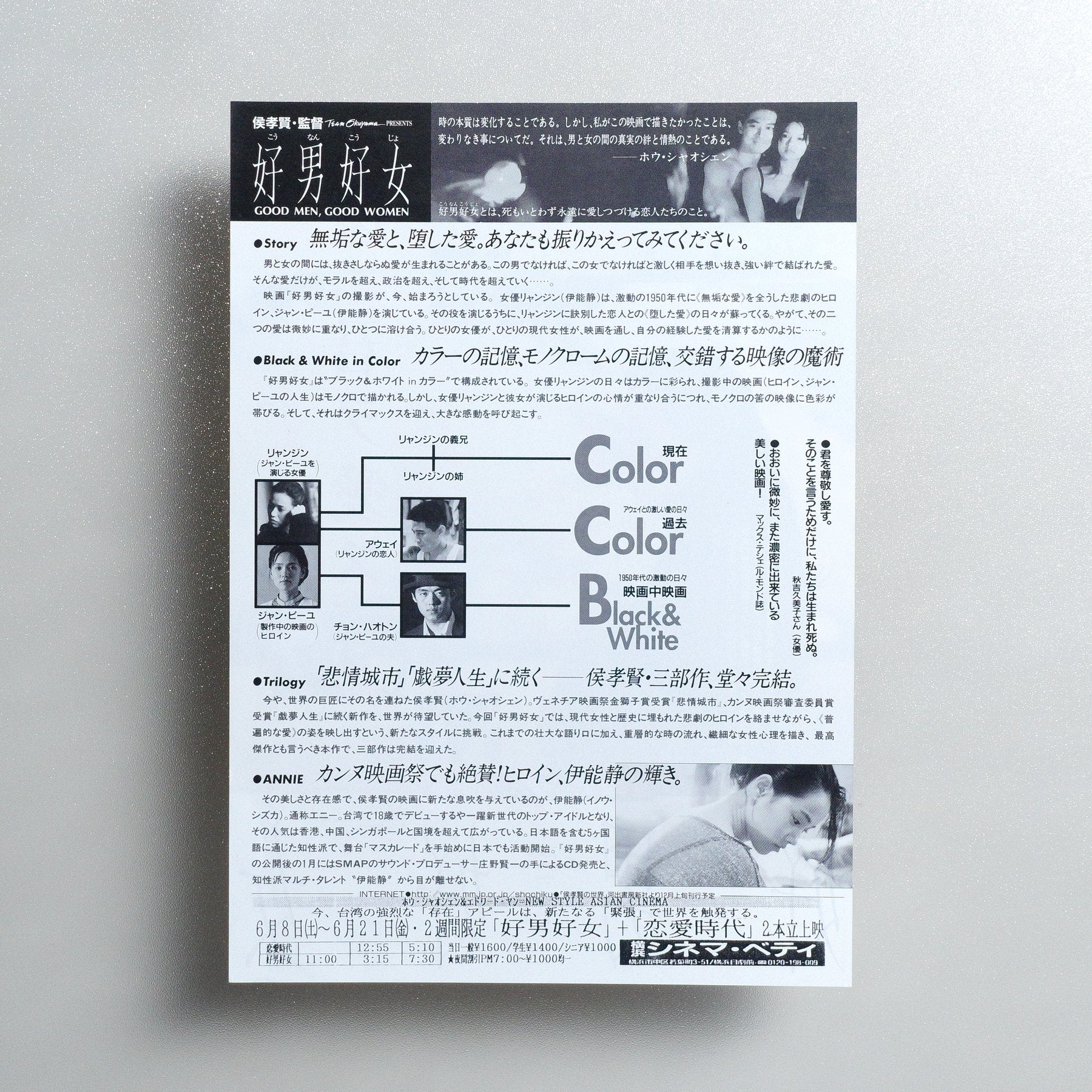 Good Men, Good Women 1996 Japanese B5 Movie Flyer - reverse