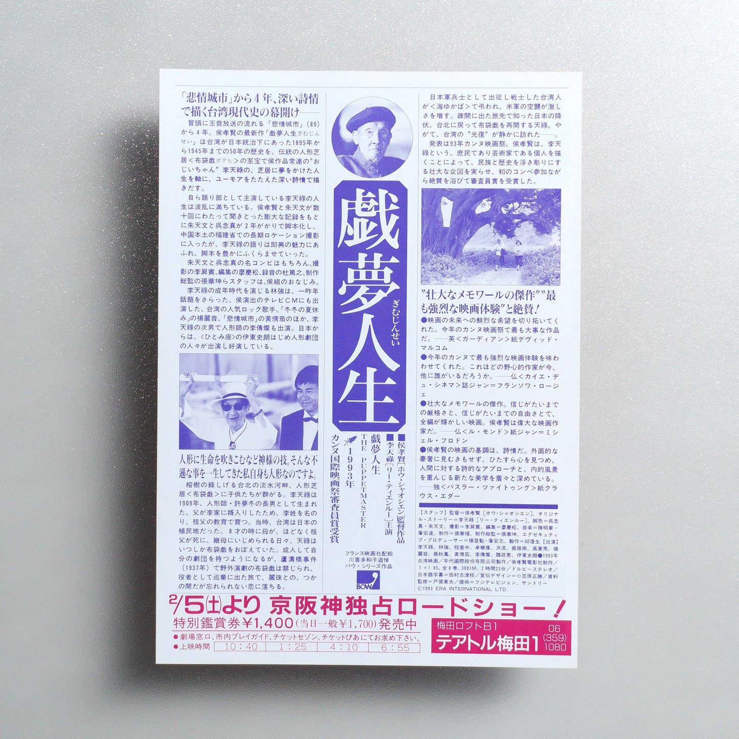The Puppetmaster 1994 Japanese B5 Movie Flyer - reverse