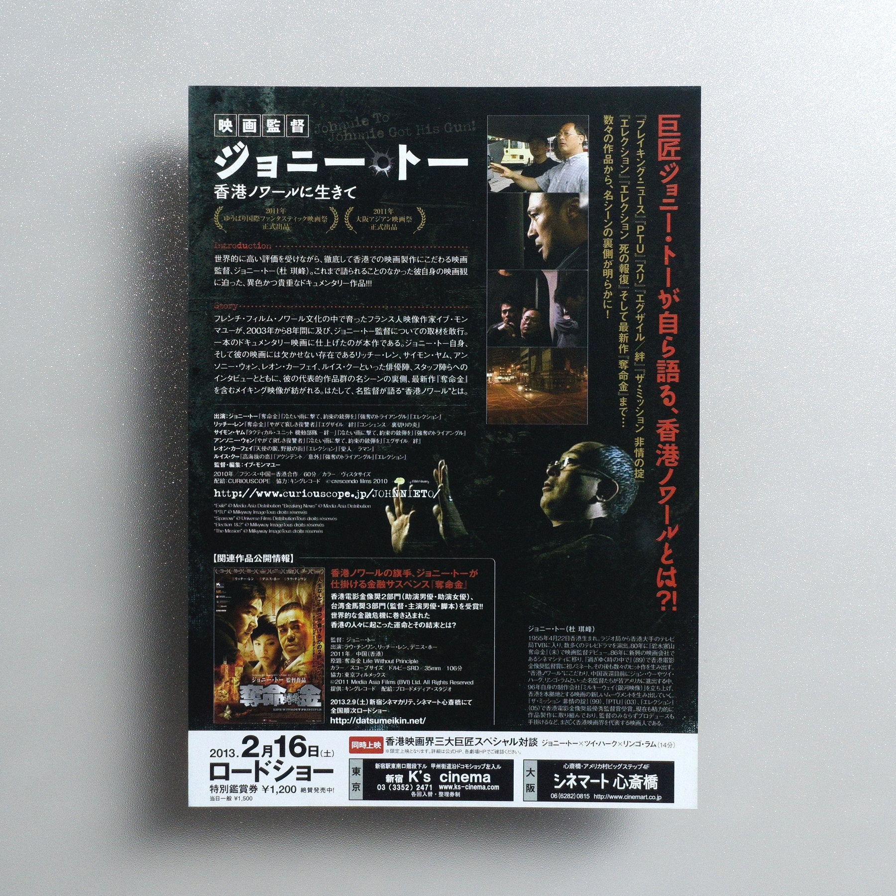 Johnnie Got His Gun 2013 Japanese B5 Movie Flyer - reverse