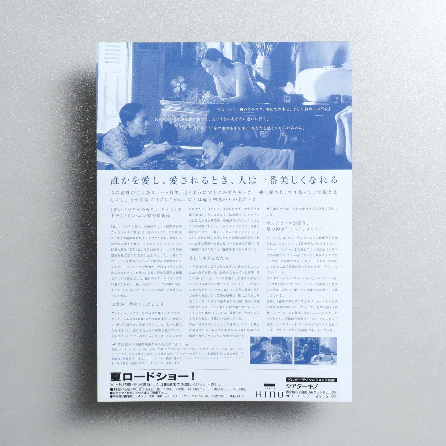 The Vertical Ray of the Sun 2001 Japanese B5 Movie Flyer - side C