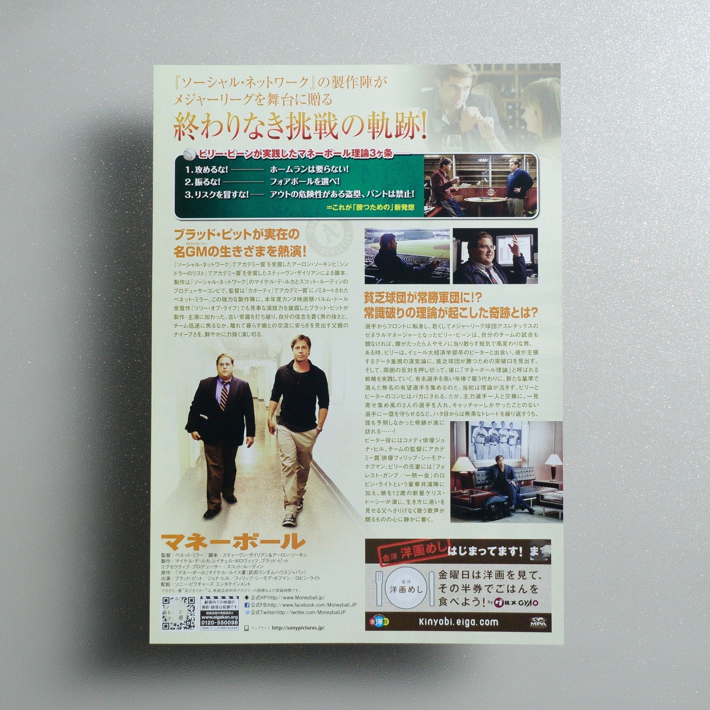 Moneyball 2011 Japanese B5 Movie Flyer - reverse