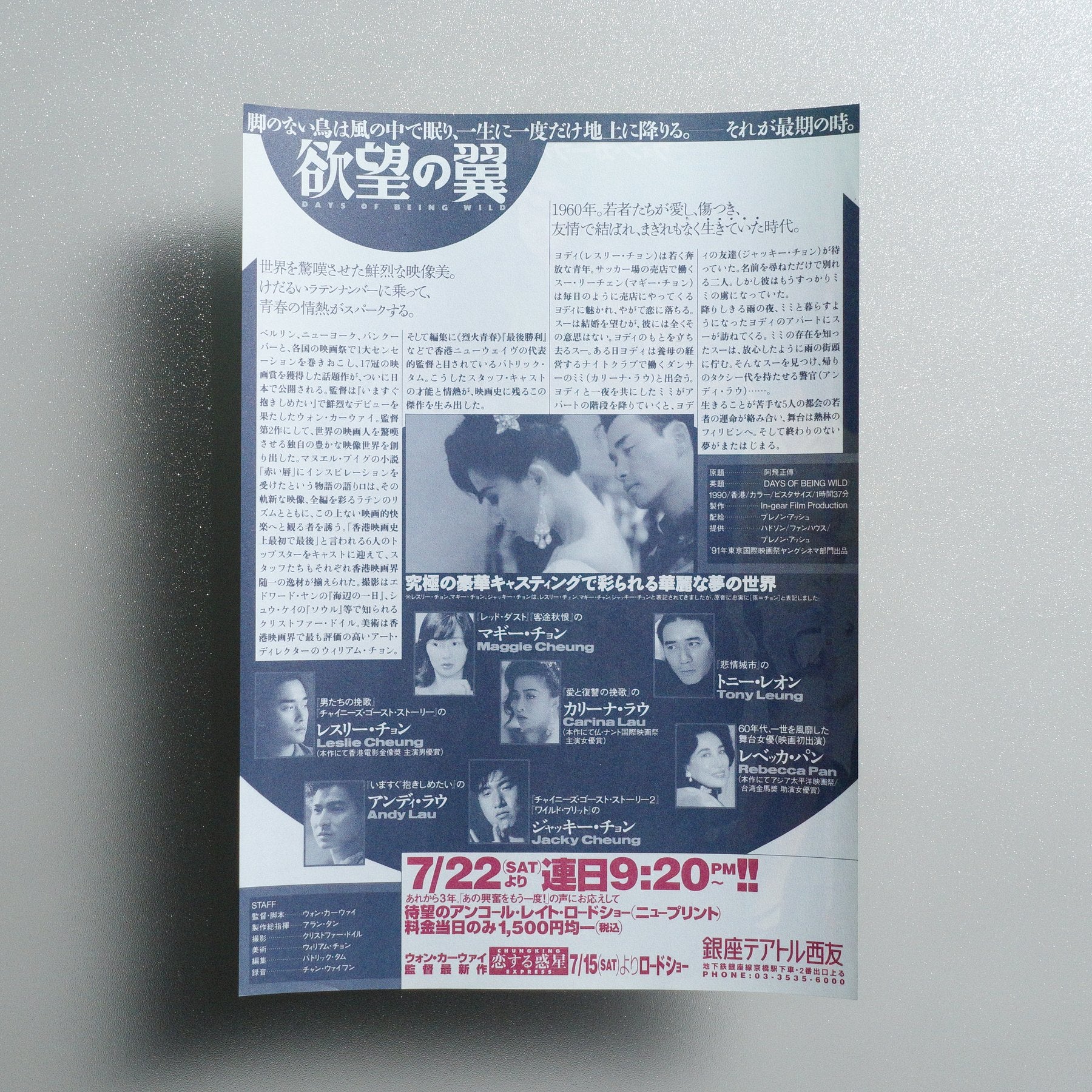 Days of Being Wild 1995 Japanese B5 Movie Flyer - reverse
