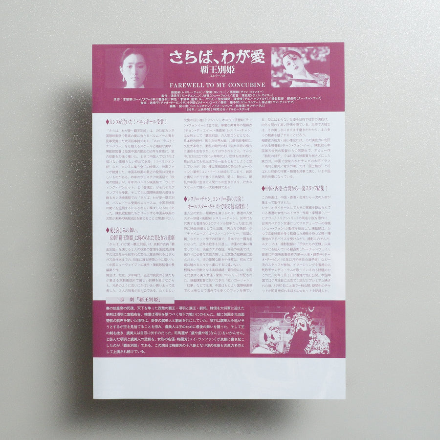 Farewell My Concubine 1993 Japanese B5 Movie Flyer - reverse