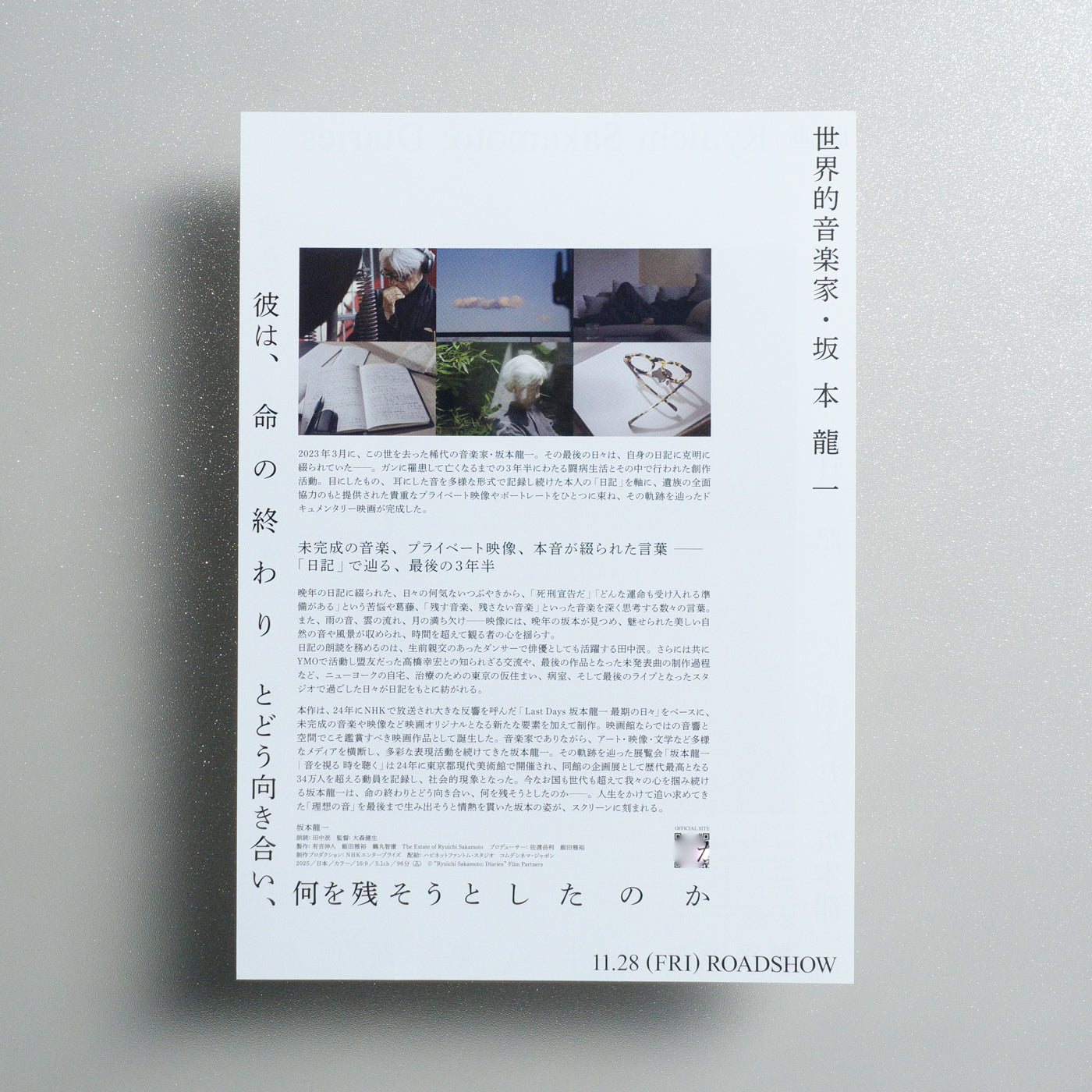 Ryuichi Sakamoto: Diaries 2025 Japanese B5 Movie Flyer - reverse