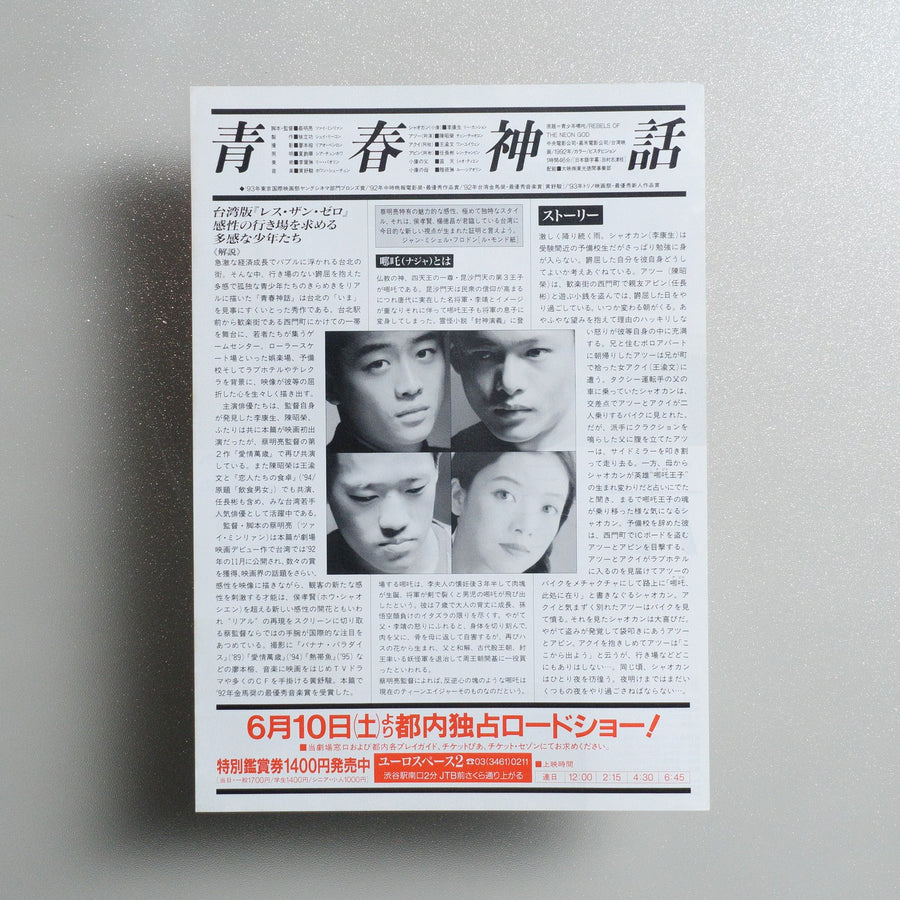 Rebels of the Neon God 1995 Japanese B5 Movie Flyer - reverse