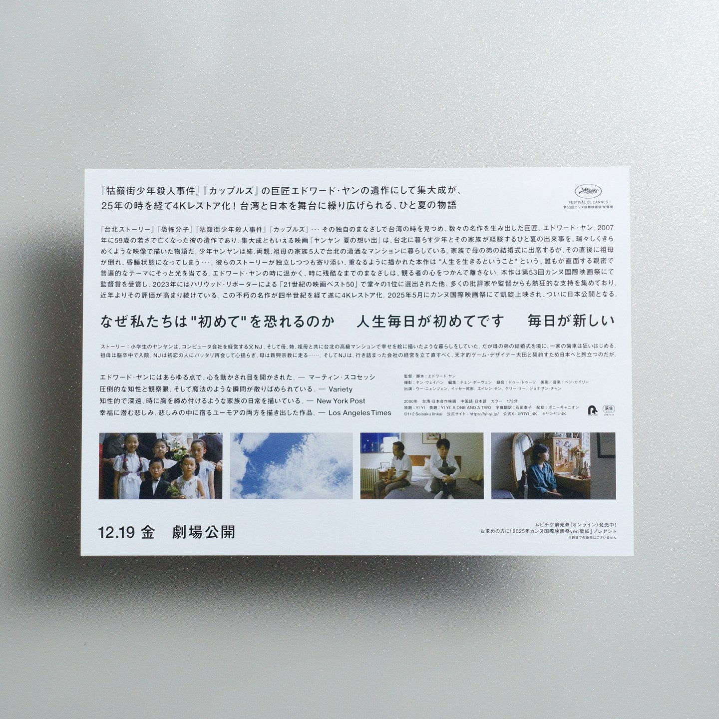 Yi Yi: A One and a Two 2025 Japanese B5 Movie Flyer - reverse