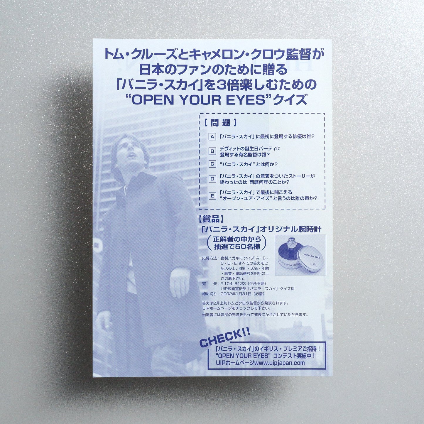 Vanilla Sky 2001 Japanese B5 Movie Flyer - Design A side C
