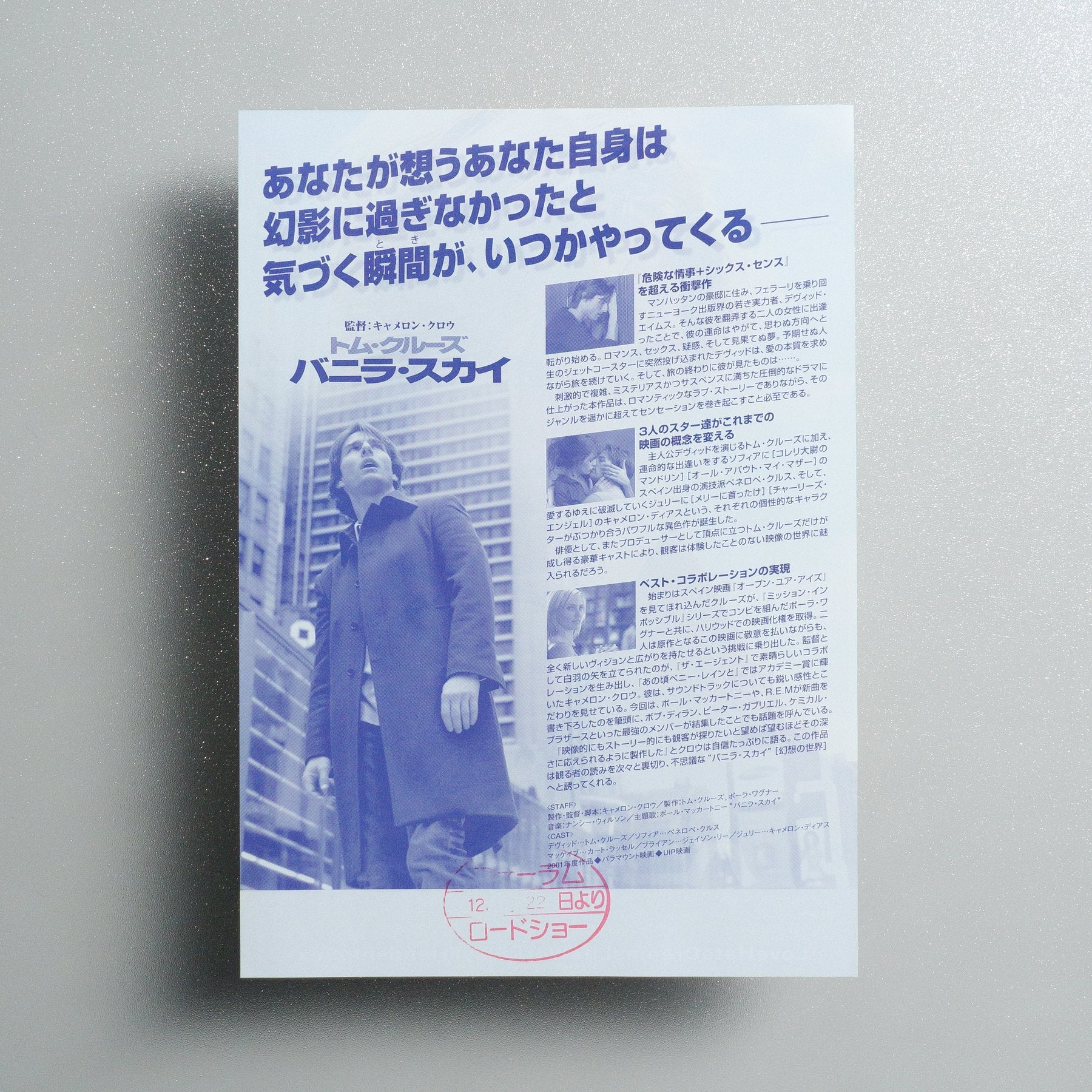 Vanilla Sky 2001 Japanese B5 Movie Flyer - Design B reverse