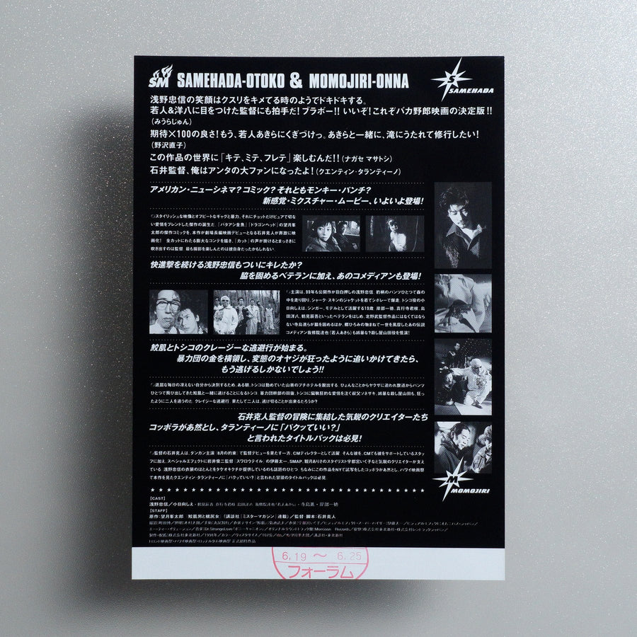 Shark Skin Man and Peach Hip Girl 1999 Japanese B5 Movie Flyer - reverse