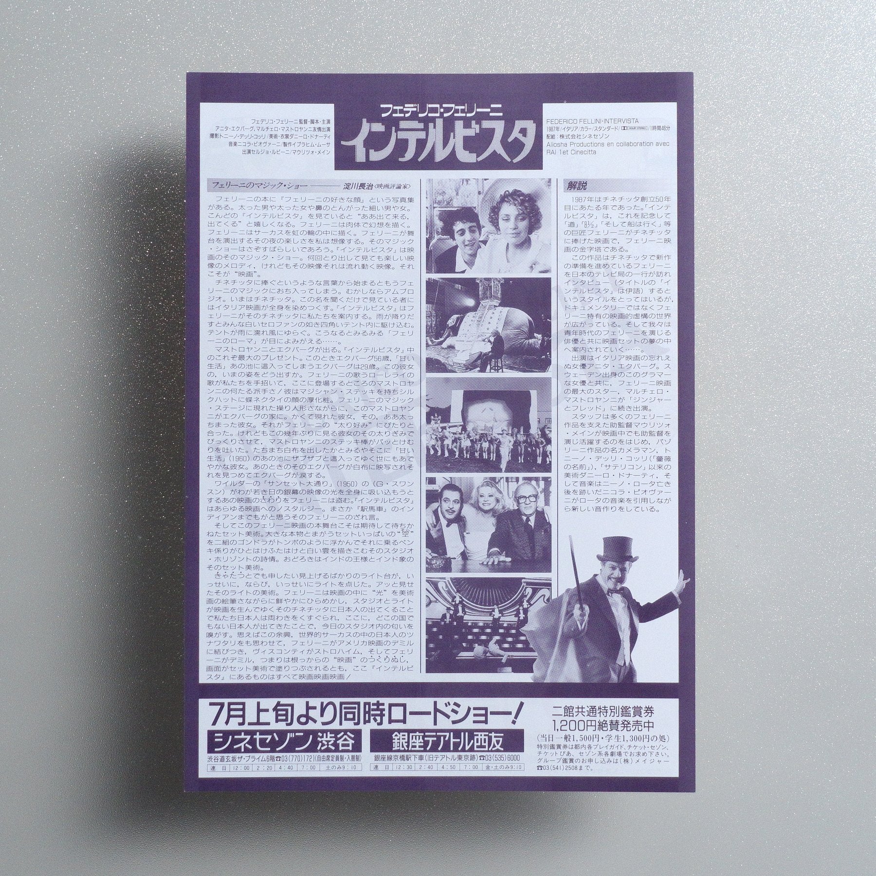 Fellini's Intervista 1988 Japanese B5 Movie Flyer - reverse