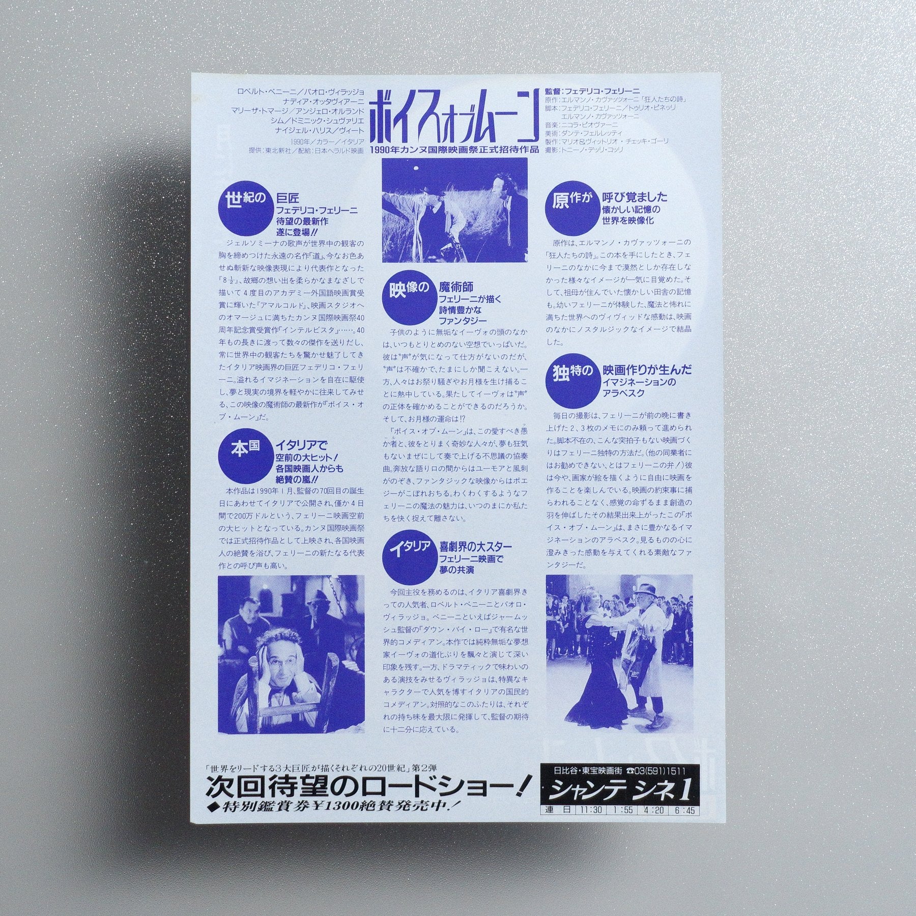The Voice of the Moon 1990 Japanese B5 Movie Flyer - reverse