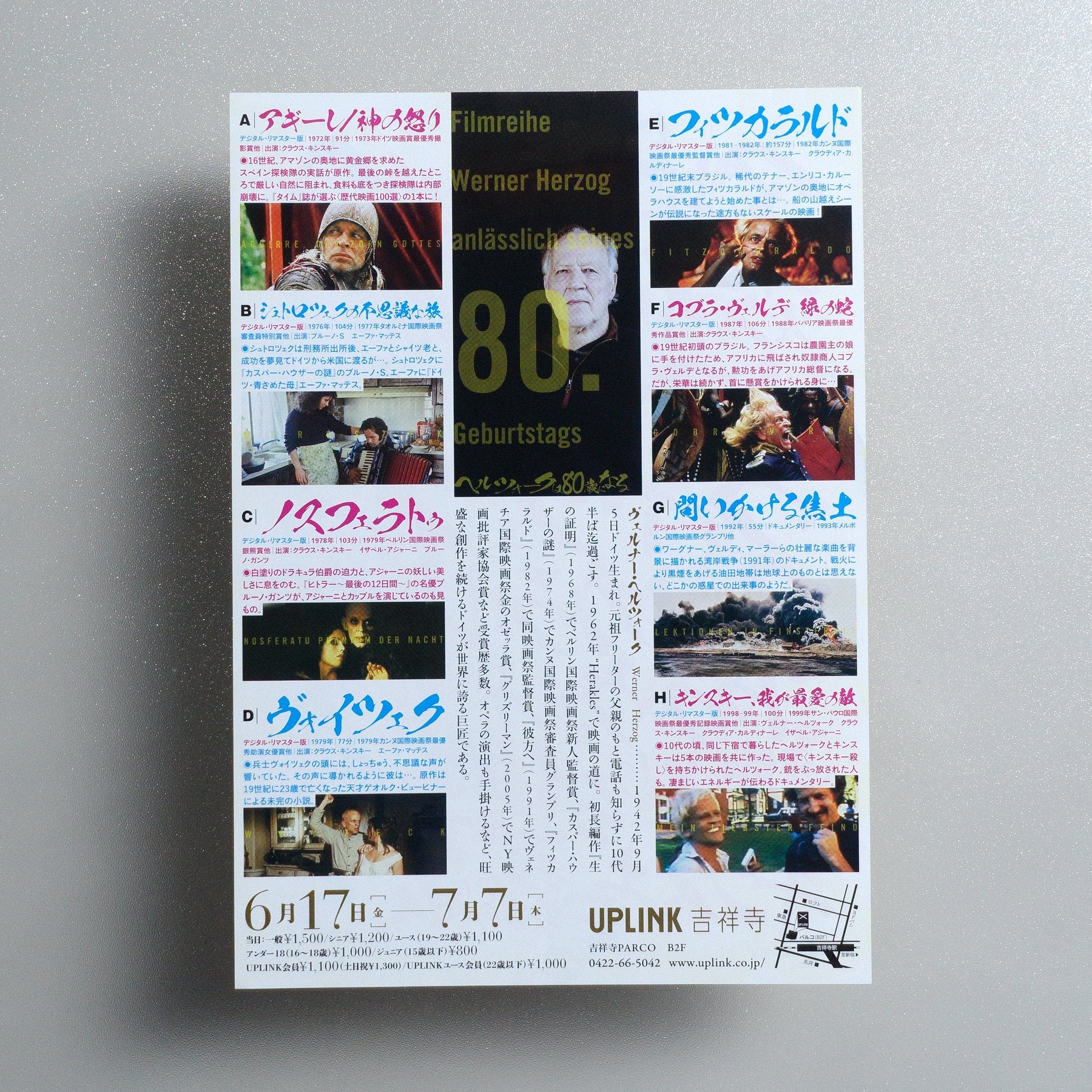 Werner Herzog Turns 80 2022 Japanese B5 Movie Flyer - reverse