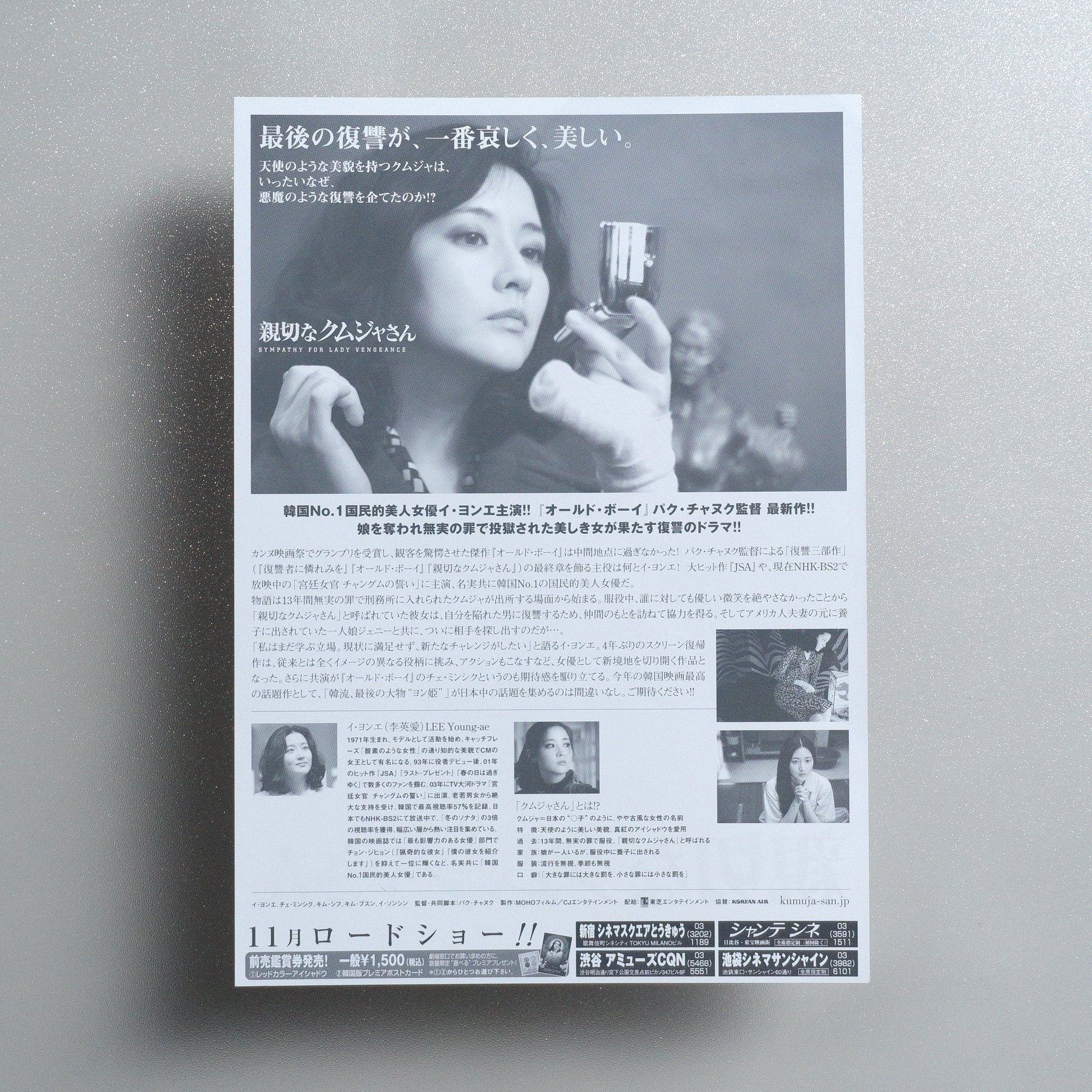 Sympathy for Lady Vengeance 2005 Japanese B5 Movie Flyer - reverse