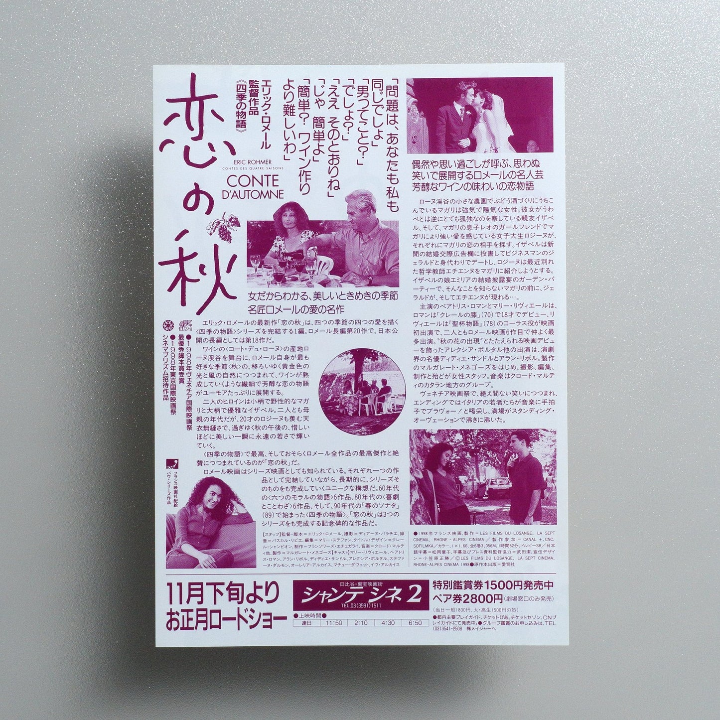 Autumn Tale 1998 Japanese B5 Movie Flyer - reverse