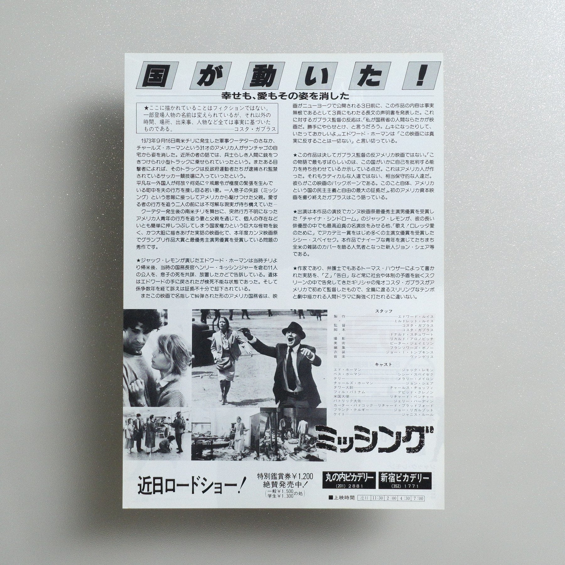 Missing 1982 Japanese B5 Screening Flyer - reverse