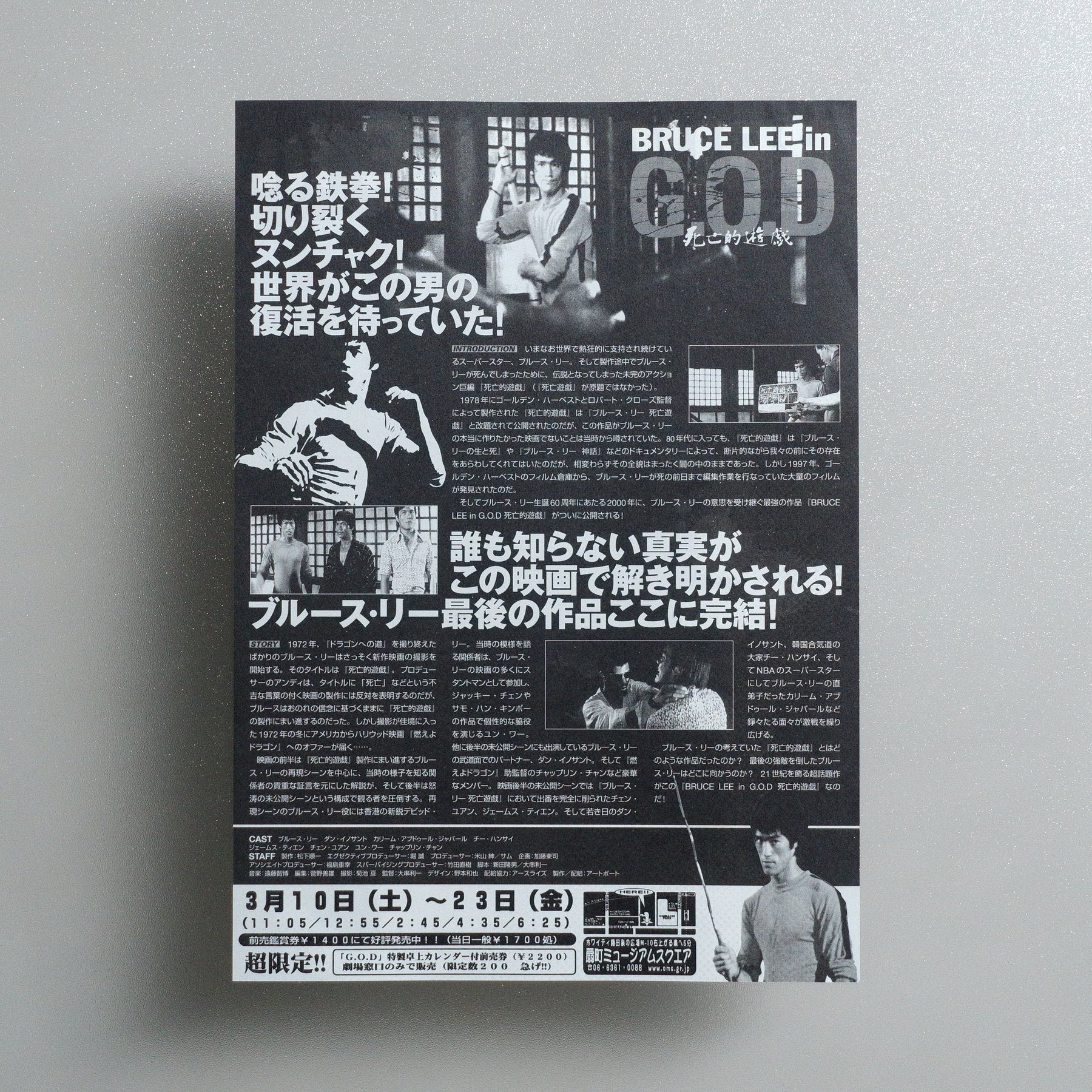 Bruce Lee in G.O.D.: Shibôteki Yûgi 2001 Japanese B5 Movie Flyer - side C