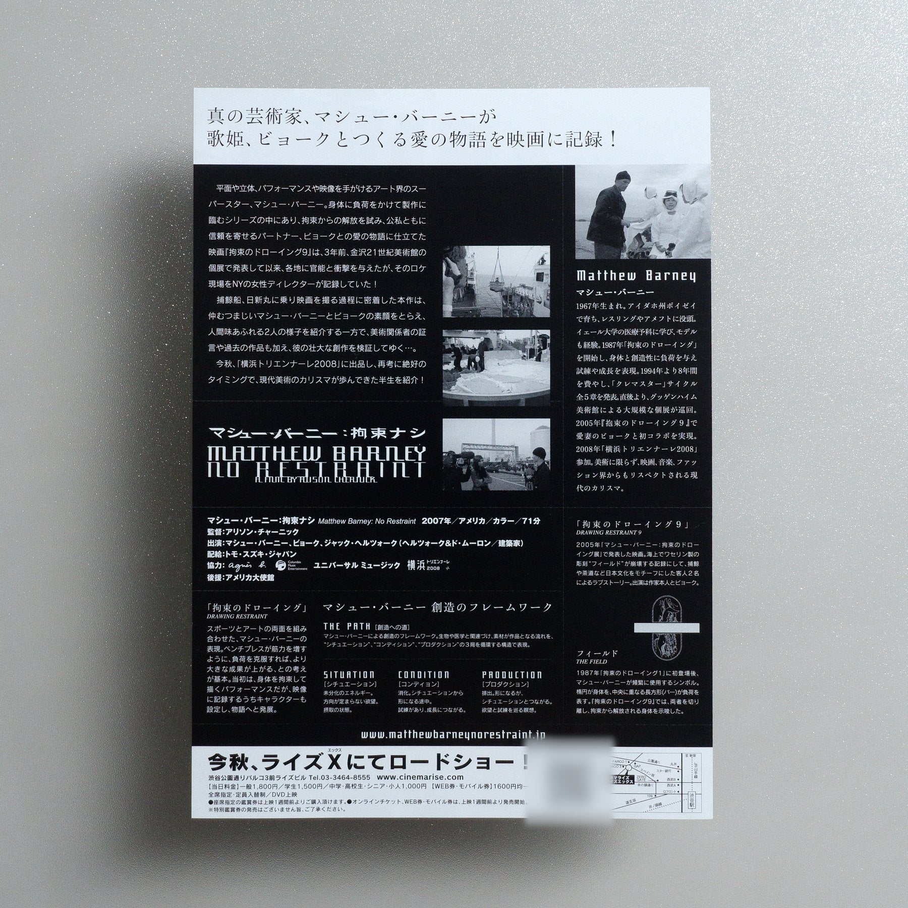 Matthew Barney: No Restraint 2008 Japanese B5 Movie Flyer - reverse