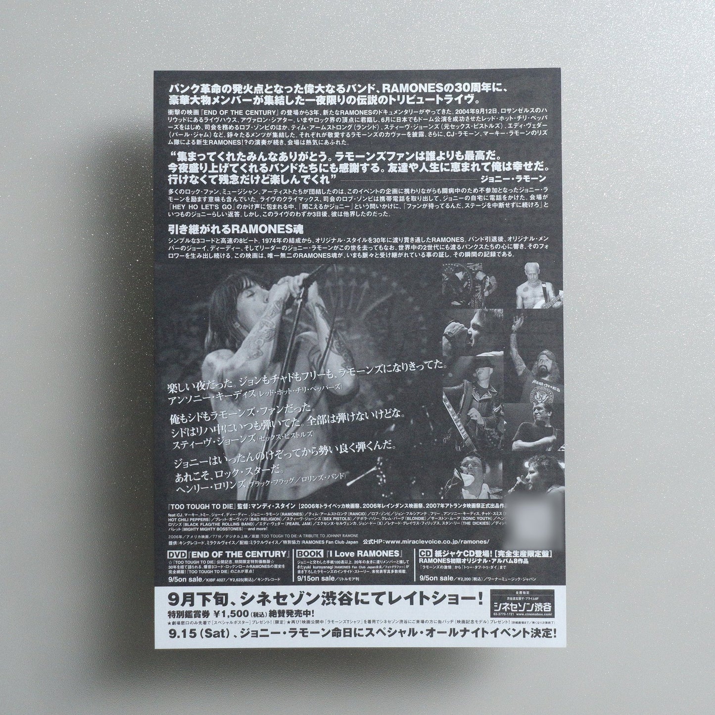 Too Tough to Die: A Tribute to Johnny Ramone : TOO TOUGH TO DIE 2007 Japanese B5 Movie Flyer - reverse