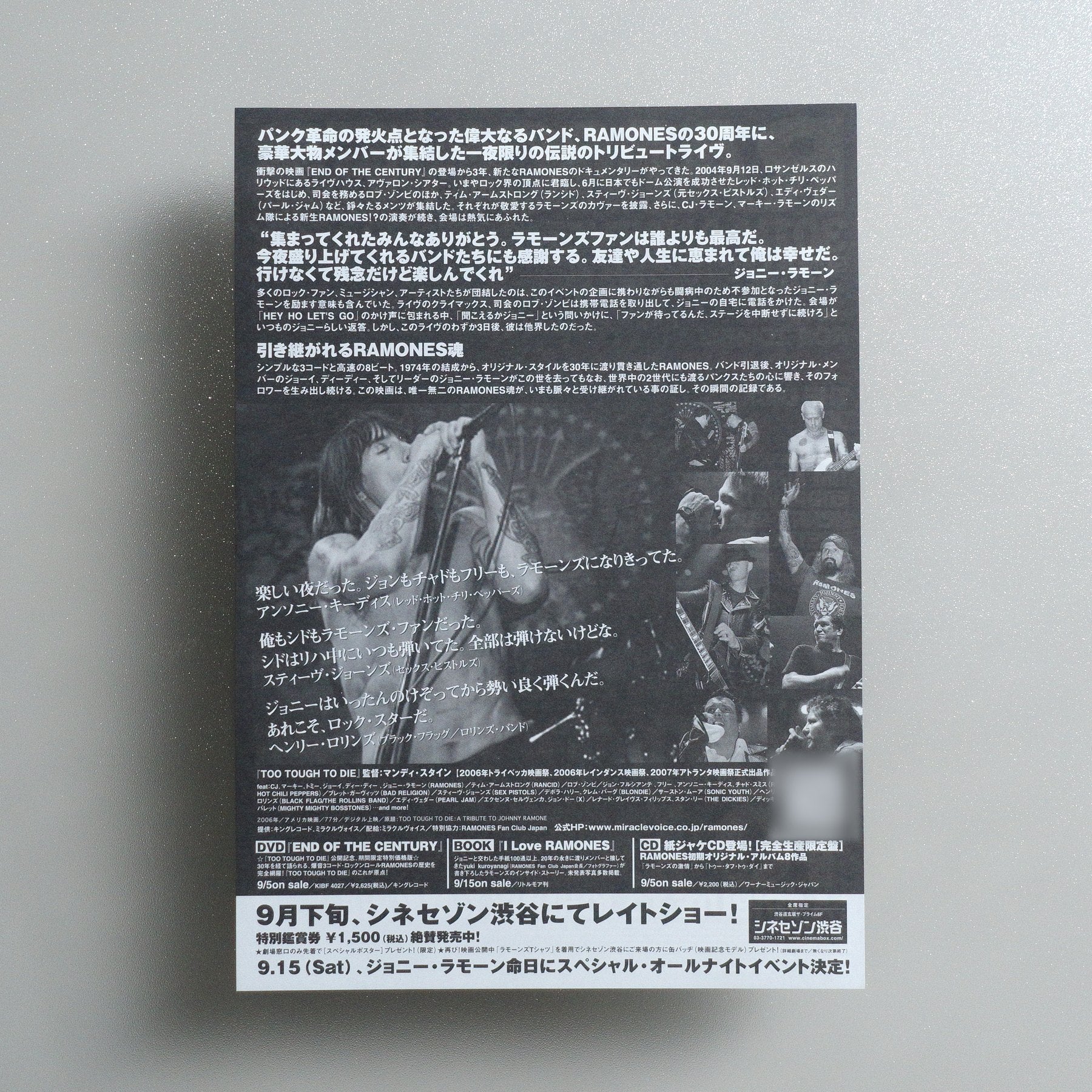 Too Tough to Die: A Tribute to Johnny Ramone : TOO TOUGH TO DIE 2007 Japanese B5 Movie Flyer - reverse