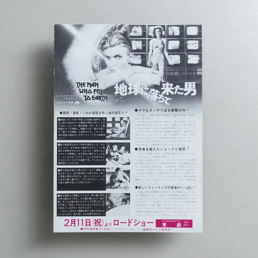 The Man Who Fell to Earth 1977 Japanese B5 Movie Flyer - reverse